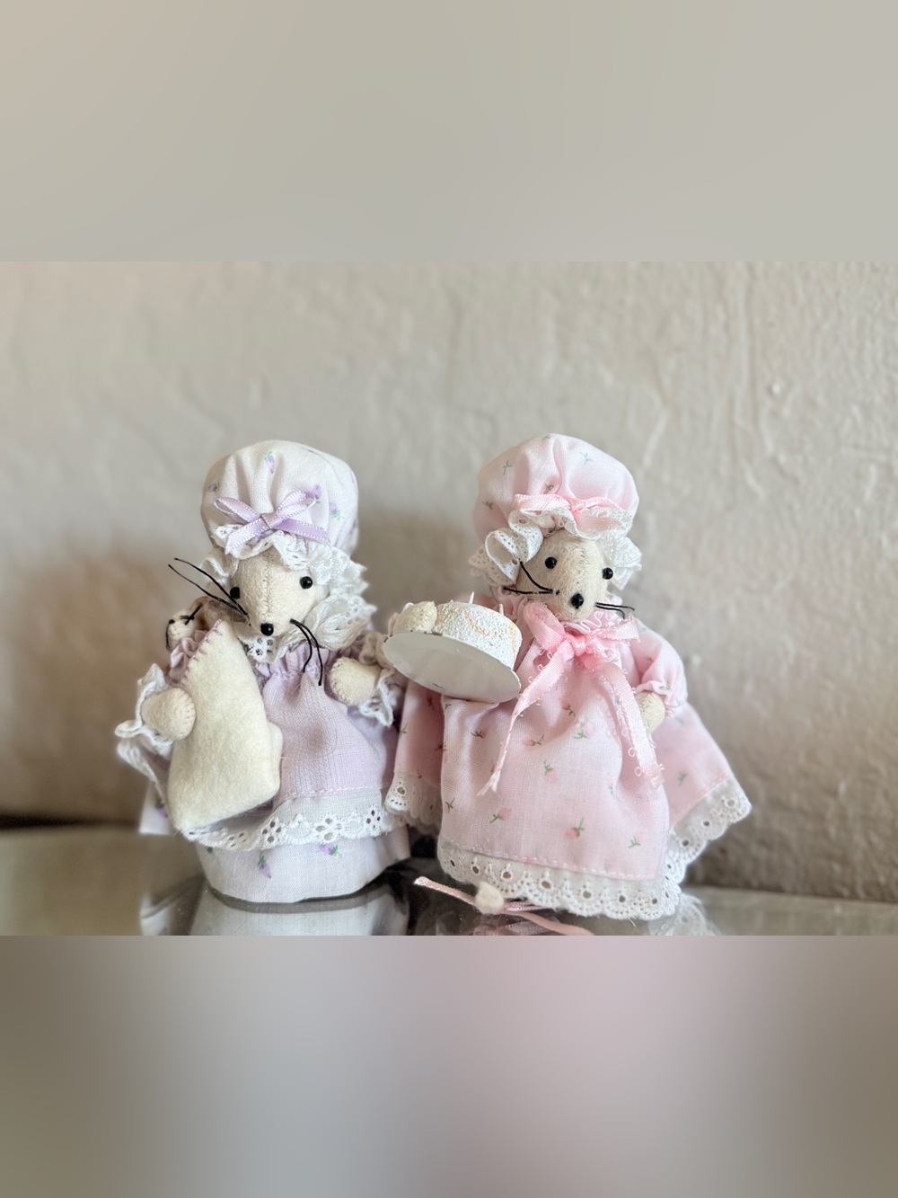 Vintage Handmade Mother Mouse & Baker Mouse Figurines | 5”